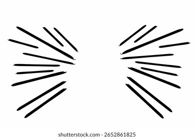 Black radial speed lines on white background forming a comic-style burst effect. Ideal for manga panels, action scenes, and energetic visual designs.
