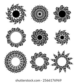 Black radiated Indians sun vector set.