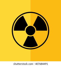 Black radiation icon vector sign. Yellow background