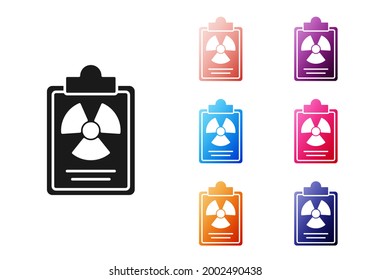 Black Radiation warning document icon isolated on white background. Text file. Set icons colorful. Vector