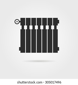 black radiator icon with shadow. concept of interior comfort, iron pipe, cozy lodging, power heatsink, cooler. isolated on gray background. flat style trend modern logo design vector illustration