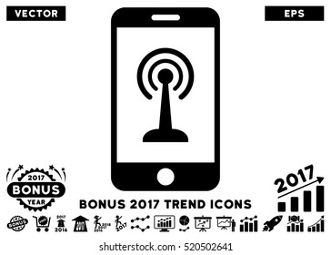 Black Radio Control Smartphone pictogram with bonus 2017 year trend elements. Vector illustration style is flat iconic symbols, white background.