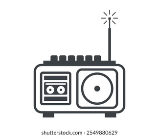 Ícone de rádio preto. Dispositivo portátil com antena.