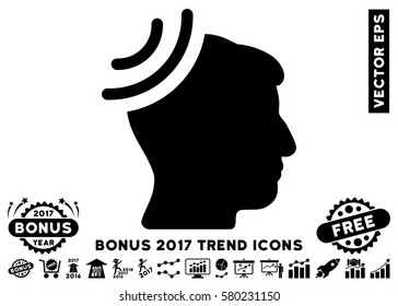 Black Radio Reception Brain pictograph with bonus 2017 year trend pictograms. Vector illustration style is flat iconic symbols, white background.