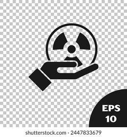 Black Radioactive in hand icon isolated on transparent background. Radioactive toxic symbol. Radiation Hazard sign.  Vector