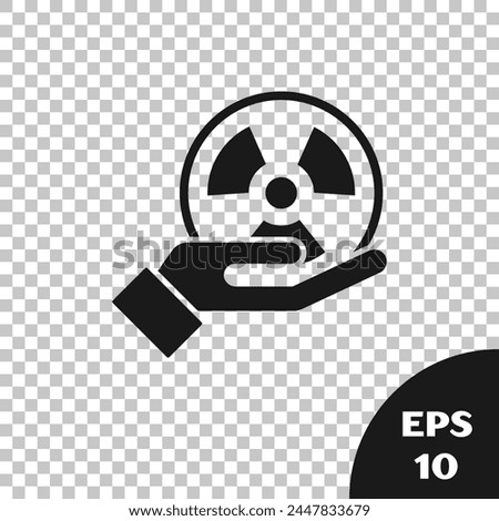 Black Radioactive in hand icon isolated on transparent background. Radioactive toxic symbol. Radiation Hazard sign.  Vector