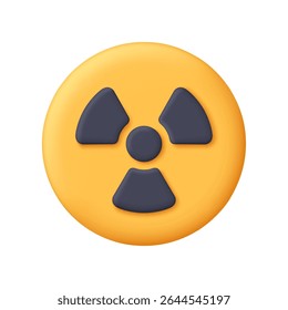 Símbolo preto de perigo radioativo a preto sobre um botão redondo amarelo. conceito de perigo, energia nuclear, radiação ou advertências ambientais. ícone de vetor 3d. Estilo mínimo de desenho animado.
