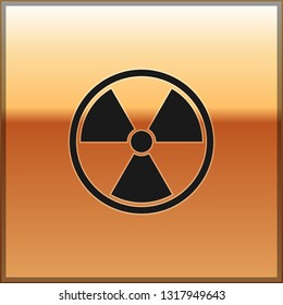 Black Radioactive icon isolated on gold background. Radioactive toxic symbol. Radiation Hazard sign. Vector Illustration