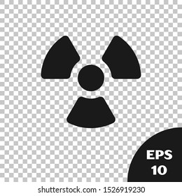 Black Radioactive icon isolated on transparent background. Radioactive toxic symbol. Radiation Hazard sign.  Vector Illustration