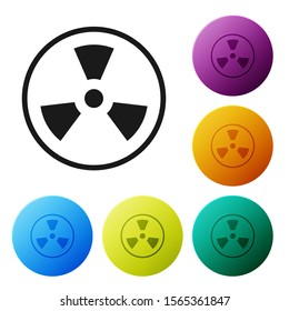 Black Radioactive icon isolated on white background. Radioactive toxic symbol. Radiation Hazard sign. Set icons colorful circle buttons. Vector Illustration