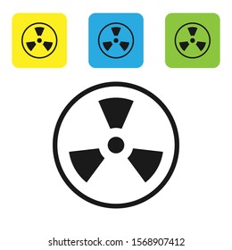 Black Radioactive icon isolated on white background. Radioactive toxic symbol. Radiation Hazard sign. Set icons colorful square buttons. Vector Illustration