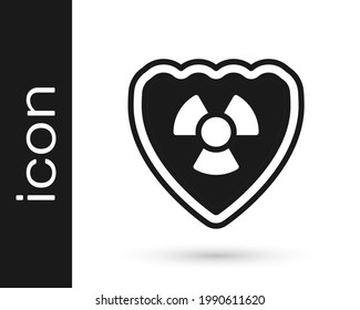 Black Radioactive in shield icon isolated on white background. Radioactive toxic symbol. Radiation Hazard sign.  Vector