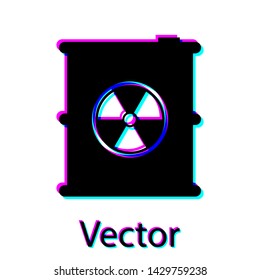 Black Radioactive waste in barrel icon isolated on white background. Toxic refuse keg. Radioactive garbage emissions, environmental pollution. Vector Illustration