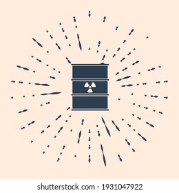 Black Radioactive waste in barrel icon on beige background. Radioactive garbage emissions, environmental pollution, danger of ecological disaster. Abstract circle random dots. Vector Illustration