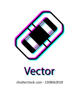 Black Rafting boat icon isolated on white background. Inflatable boat. Water sports, extreme sports, holiday, vacation, team building.  Vector Illustration