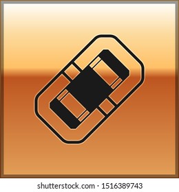 Black Rafting boat icon isolated on gold background. Inflatable boat. Water sports, extreme sports, holiday, vacation, team building.  Vector Illustration