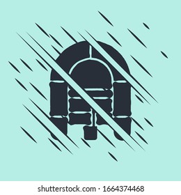 Black Rafting boat icon isolated on green background. Inflatable boat. Water sports, extreme sports, holiday, vacation. Glitch style. Vector Illustration