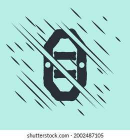 Black Rafting boat icon isolated on green background. Inflatable boat with paddles. Water sports, extreme sports, holiday, vacation. Glitch style. Vector