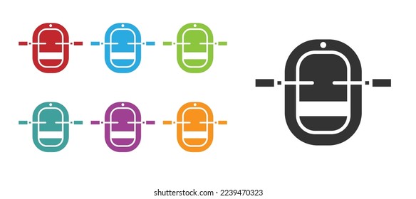 Black Rafting boat icon isolated on white background. Inflatable boat with paddles. Water sports, extreme sports, holiday, vacation. Set icons colorful. Vector Illustration