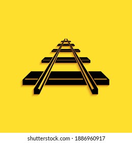 Black Railroad icon isolated on yellow background. Long shadow style. Vector.