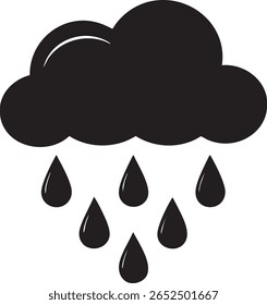 Schwarze Regenwolke mit fallenden Wassertropfen einzeln auf weißem Hintergrund	