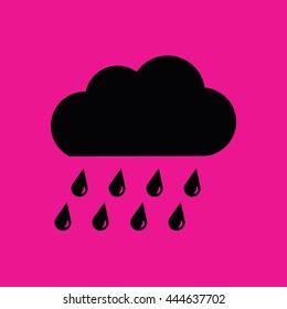 Black rain cloud white icon vector. Pink background