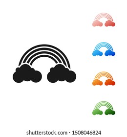 Black Rainbow with clouds icon isolated on white background. Set icons colorful. Vector Illustration