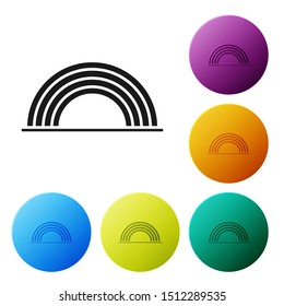 Black Rainbow with clouds icon isolated on white background. Set icons colorful circle buttons. Vector Illustration