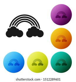 Black Rainbow with clouds icon isolated on white background. Set icons colorful circle buttons. Vector Illustration