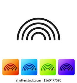 Black Rainbow with clouds icon isolated on white background. Set icons in color square buttons. Vector Illustration