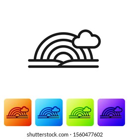 Black Rainbow with clouds icon isolated on white background. Set icons in color square buttons. Vector Illustration