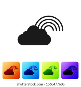 Black Rainbow with clouds icon isolated on white background. Set icons in color square buttons. Vector Illustration