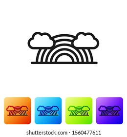 Black Rainbow with clouds icon isolated on white background. Set icons in color square buttons. Vector Illustration