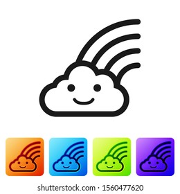 Black Rainbow with clouds icon isolated on white background. Set icons in color square buttons. Vector Illustration