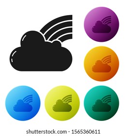 Black Rainbow with clouds icon isolated on white background. Set icons colorful circle buttons. Vector Illustration