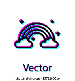 Black Rainbow with clouds icon isolated on white background.  Vector Illustration