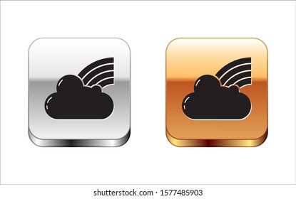 Black Rainbow with clouds icon isolated on white background. Silver-gold square button. Vector Illustration