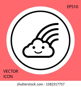 Black Rainbow with clouds icon isolated on red background. White circle button. Vector Illustration