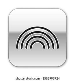 Black Rainbow with clouds icon isolated on white background. Silver square button. Vector Illustration