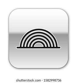 Black Rainbow with clouds icon isolated on white background. Silver square button. Vector Illustration