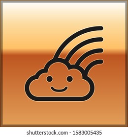 Black Rainbow with clouds icon isolated on gold background.  Vector Illustration