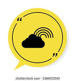 Black Rainbow with clouds icon isolated on white background. Yellow speech bubble symbol. Vector Illustration