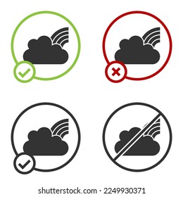 Arcoiris negro con icono de nubes aislado en fondo blanco. Botón Círculo. Vector