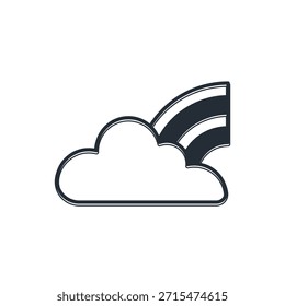 Arco iris negro con el icono de las nubes aislado en el fondo blanco.  Vector