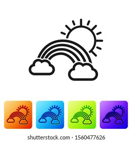 Black Rainbow with clouds and sun icon isolated on white background. Set icons in color square buttons. Vector Illustration