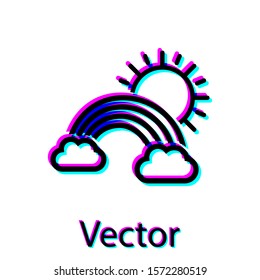 Black Rainbow with clouds and sun icon isolated on white background.  Vector Illustration