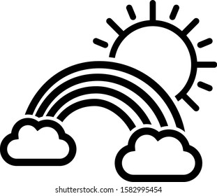 Black Rainbow with clouds and sun icon isolated on white background.  Vector Illustration