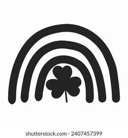 Black rainbow with clover on white background