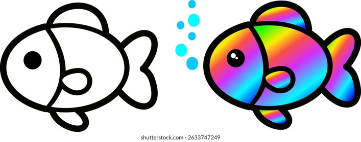  black And Rainbow color fish vector