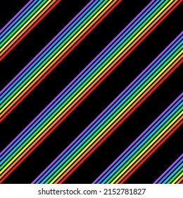 Black and rainbow diagonal stripes. Seamless vector striped pattern suitable for fashion, home decor and stationary.